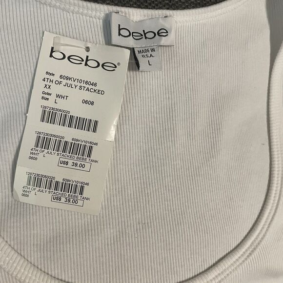 Vintage Bebe Tank Top Red White Blue 4th July Stacked Logo Bling USA Large NWT - Picture 7 of 10